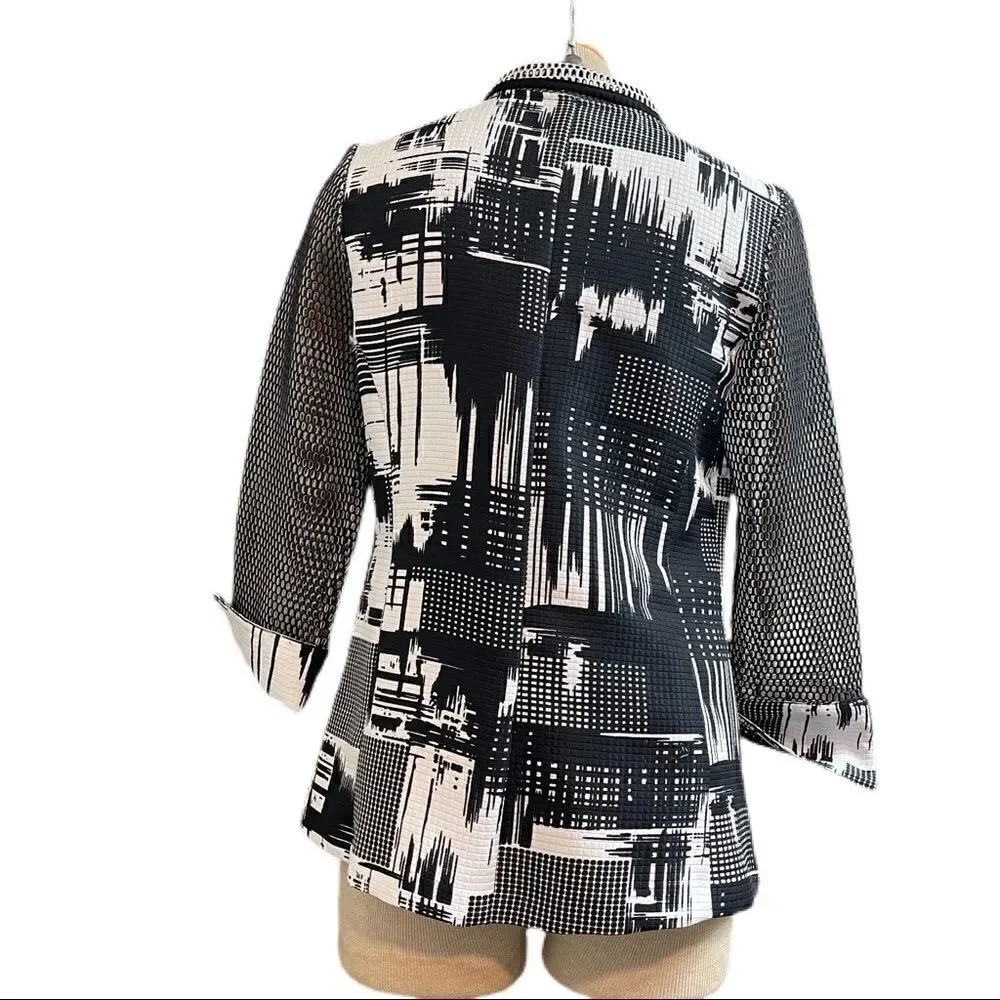 IC By Connie K Retro Black White Lagenlook Blazer Jacket Size Small
